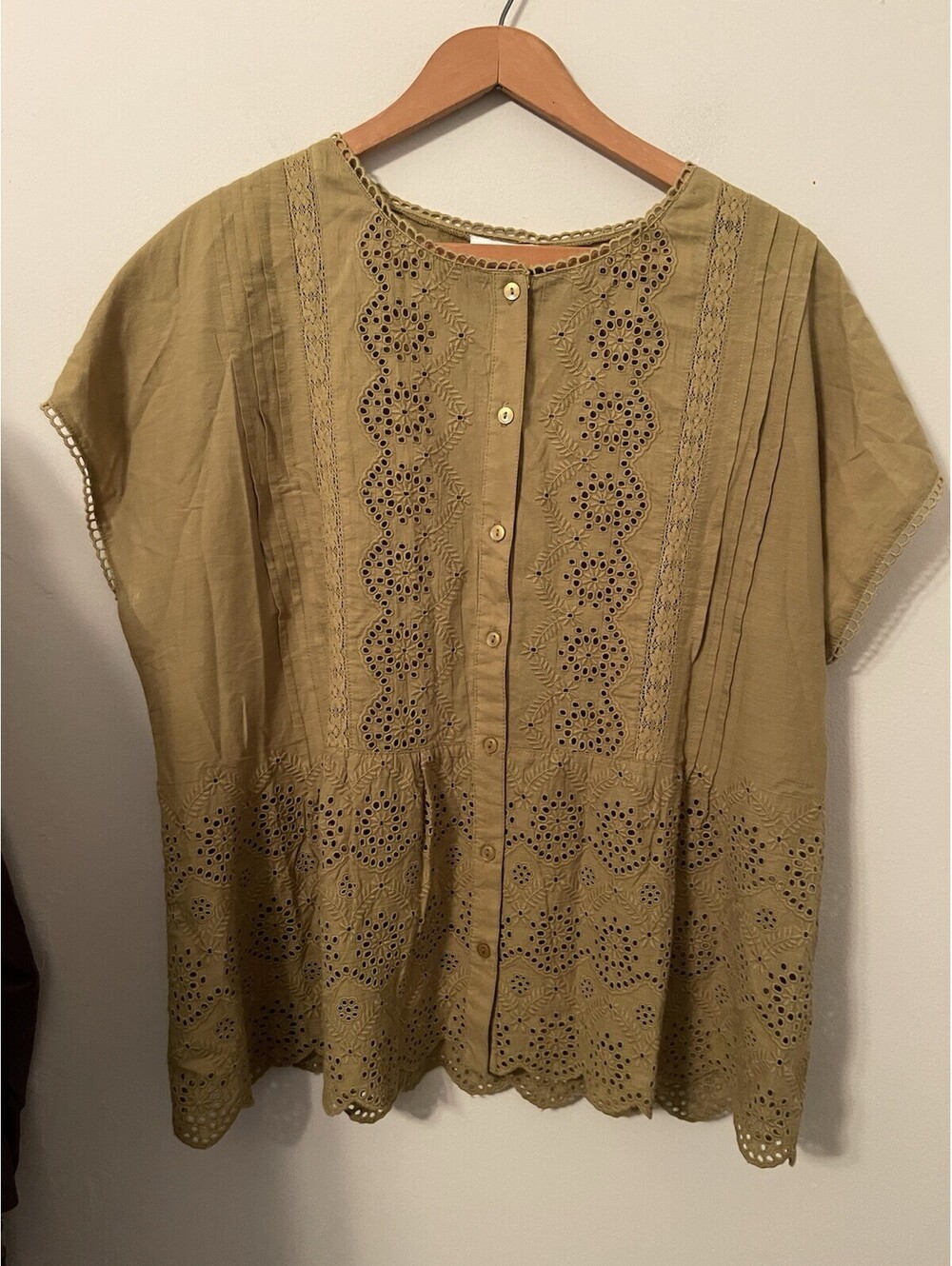NWT Sundance Art Of Eyelet Embroidered Eyelet Top Olive Green Small S Cotton